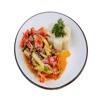 Көкіністер қосылған сиыр еті / Мясо с овощами / Meat with vegetables