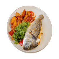 Көкіністер мен картоп қосылған Дарадо / Дарадо с овощами и картошкой под сыром / Darado with vegetables and potatoes under cheese